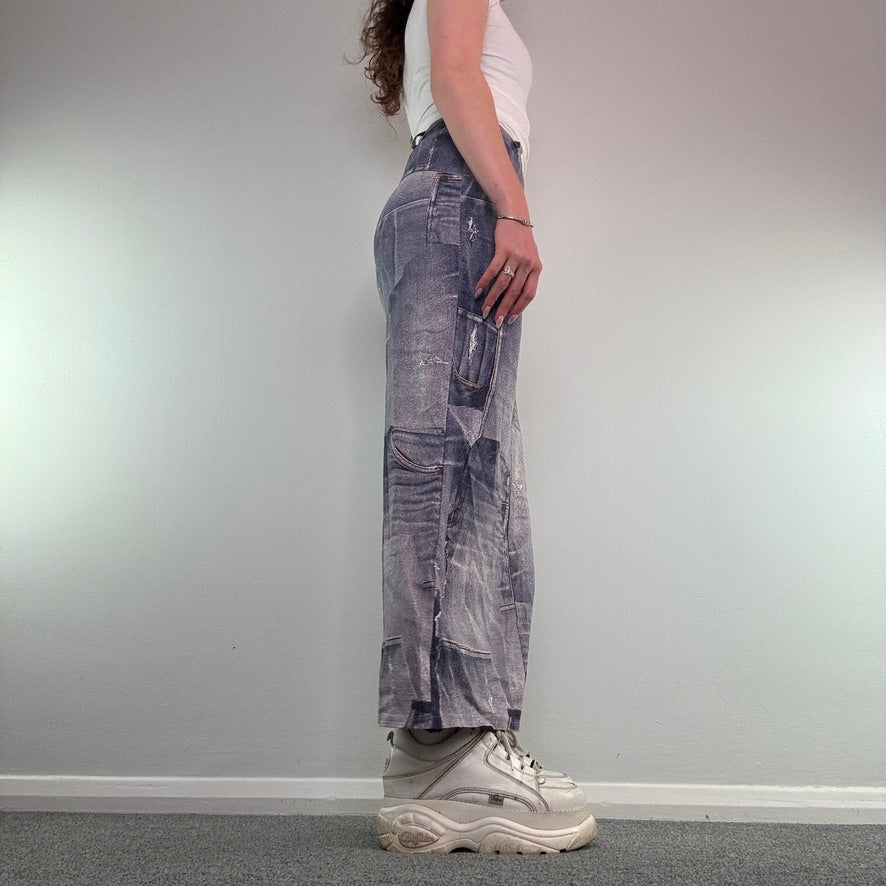 Y2K vintage denim printed pattern sparkly maxi skirt