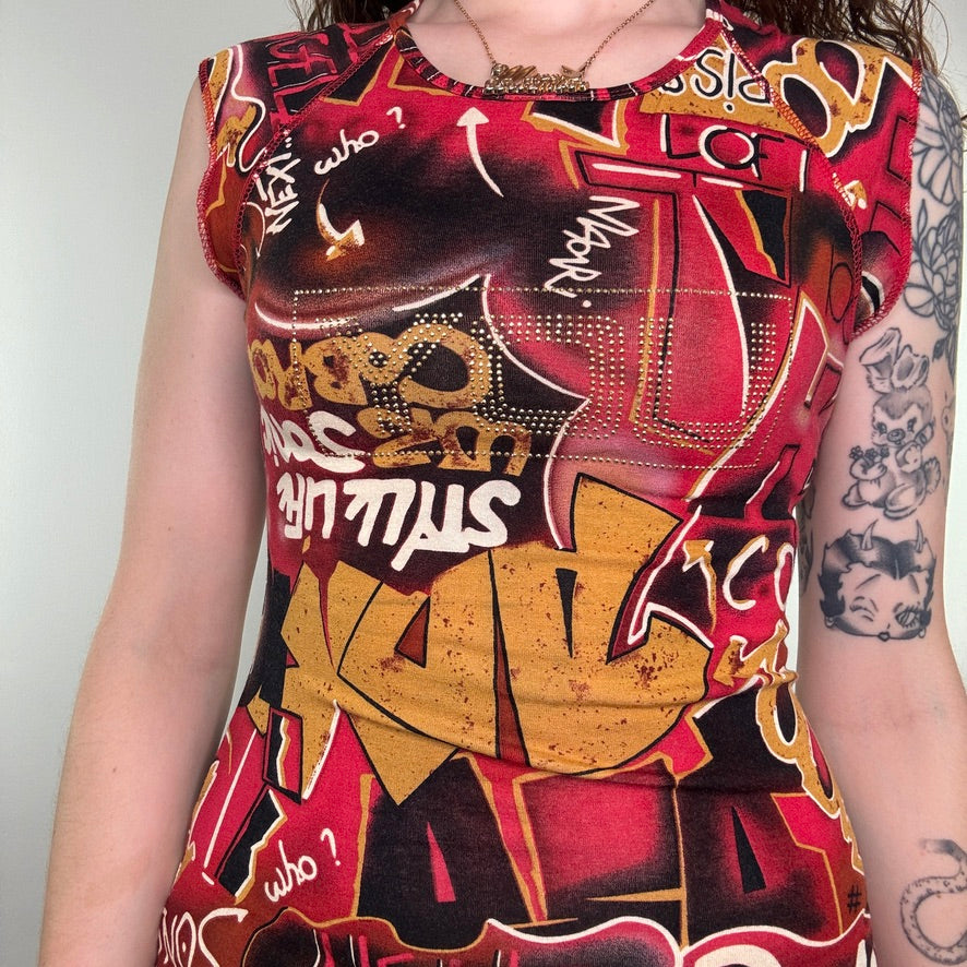 Y2K vintage graffiti print tank top