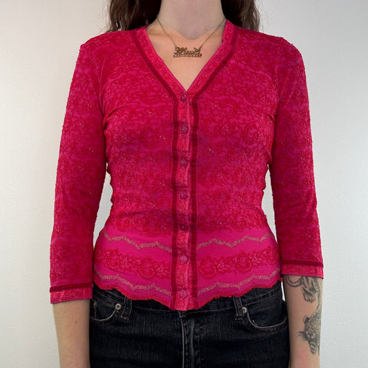 Y2K mesh button up sparkly cardigan