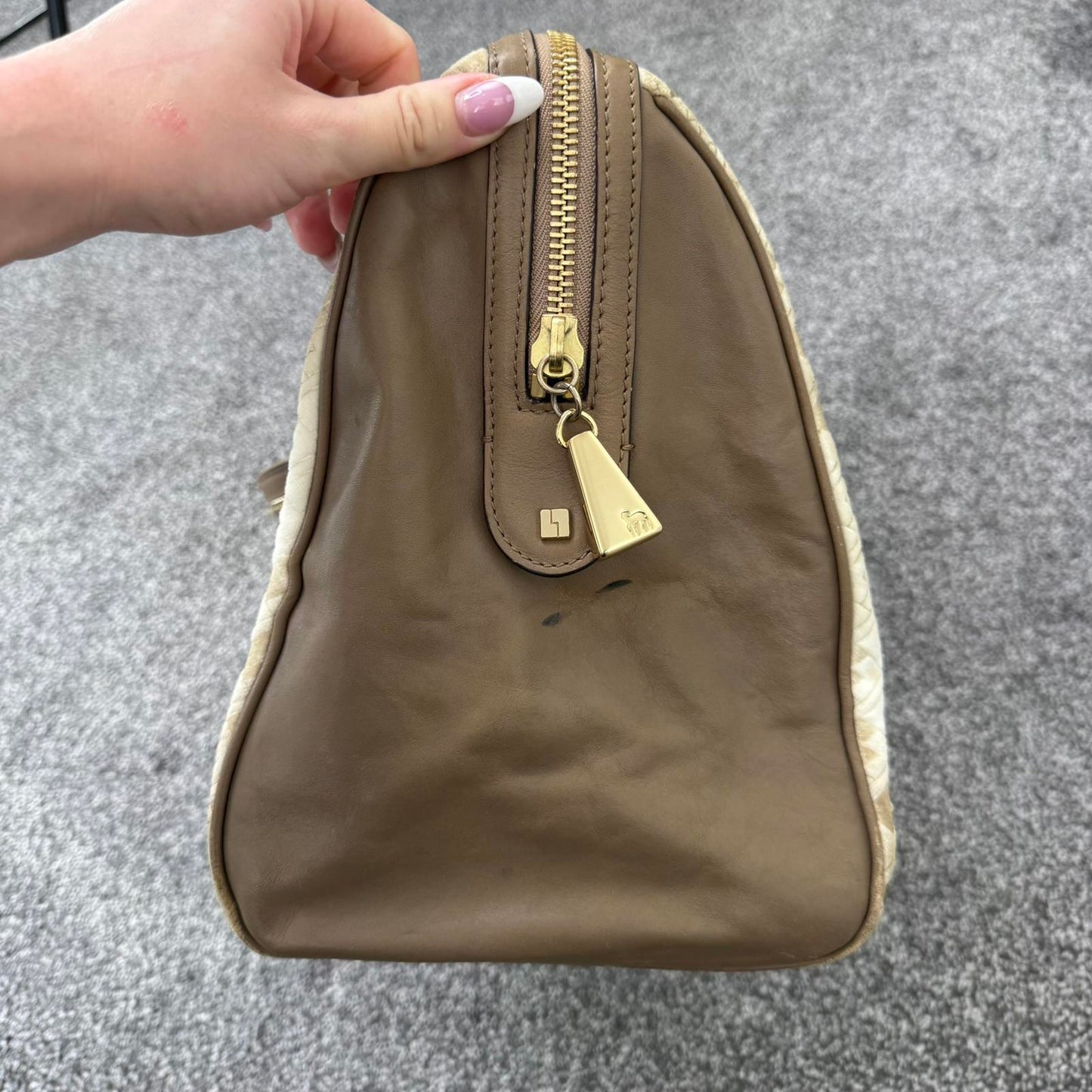 Y2K vintage L.A.M.B. Gwen Stefani large handbag genuine leather brown cream