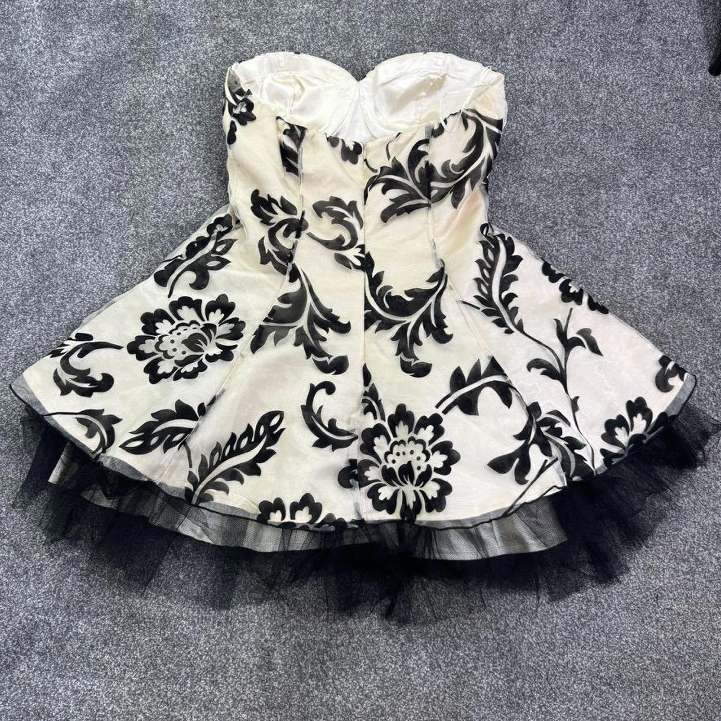 Y2K vintage mini dress strapless floral a line fishnet rara layered flower