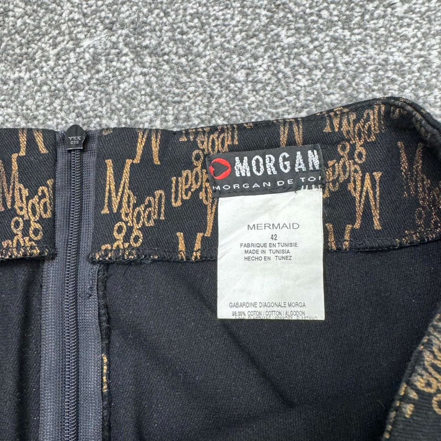 Y2K vintage Morgan De Toi midi skirt thigh slit black gold knee length tailored