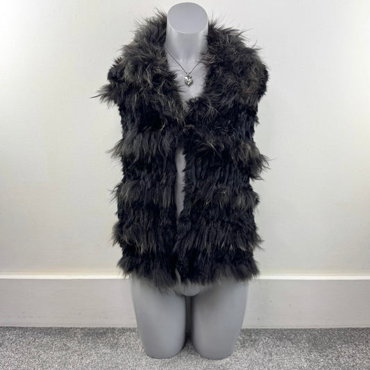 Y2K vintage marmotte/ rabbit lapin fur gilet jacket sleeveless black grey