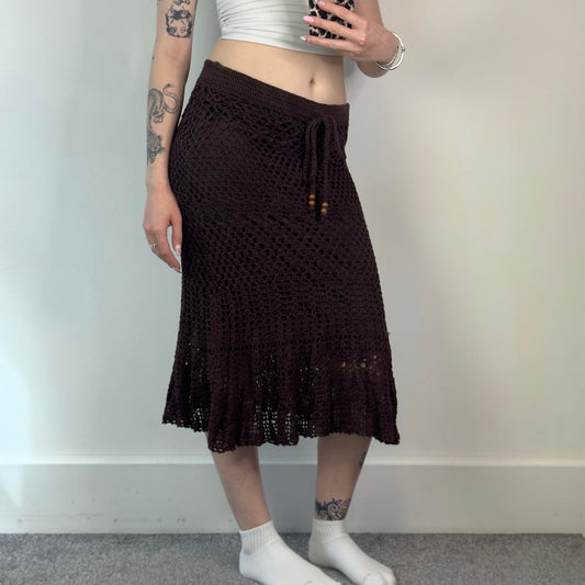 Y2K vintage floral crochet midi skirt fishtail beaded summer holiday festival