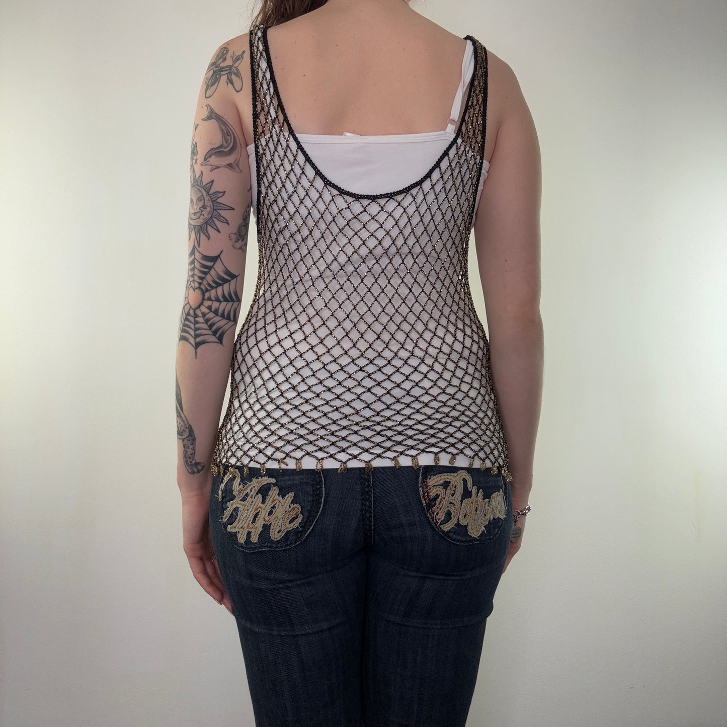 Y2K vintage beaded netted tank top