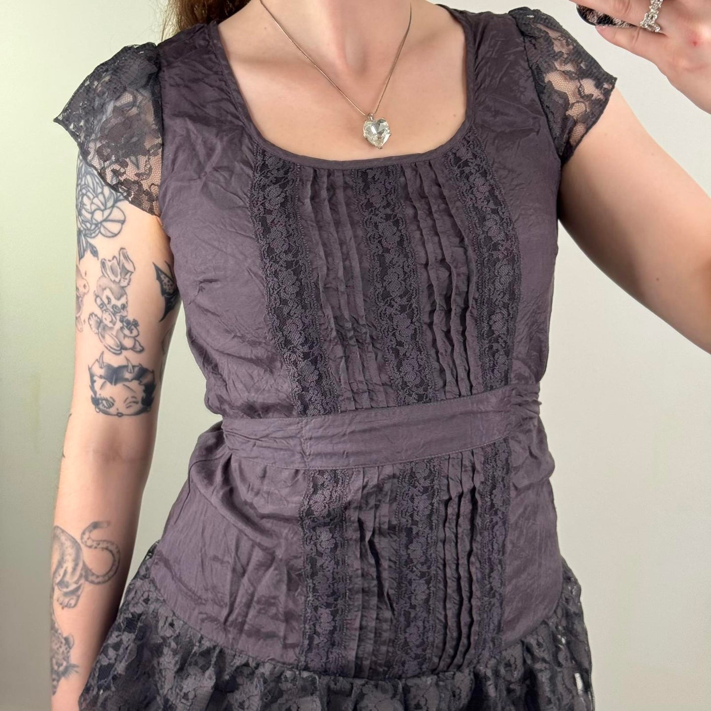 Y2K vintage coquette lace ruffle short sleeve blouse tie back bow layered tiered