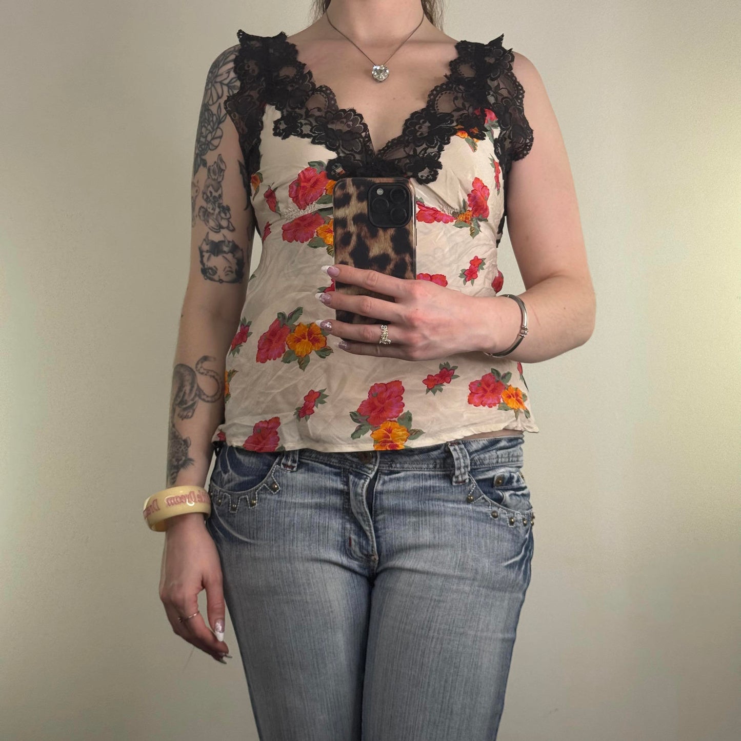 Y2K vintage silk blouse sleeveless floral polka dot lace trim adjustable bow