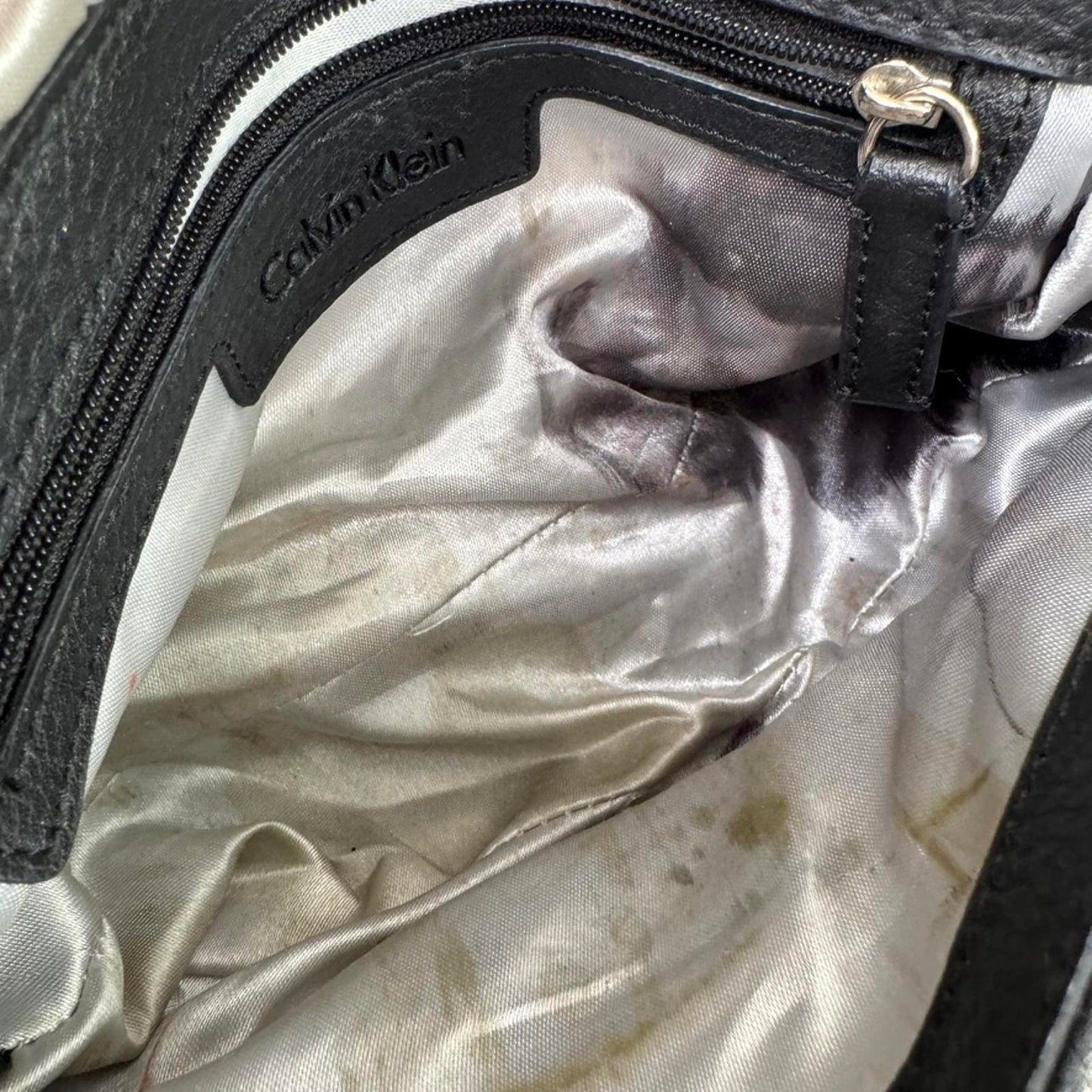 Calvin Klein faux leather mini shoulder bag micro buckle silver black