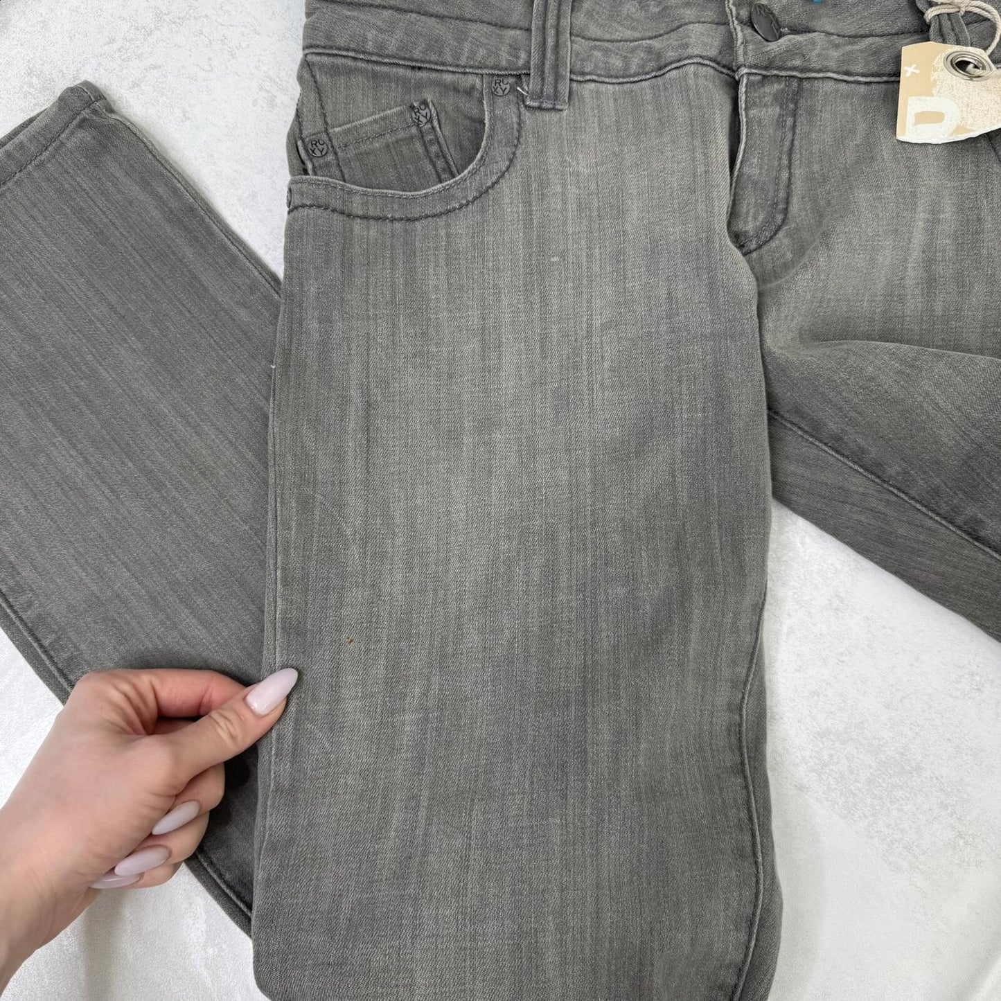 Y2K vintage Roxy low rise bootcut denim jeans grey embroidered pockets stretchy