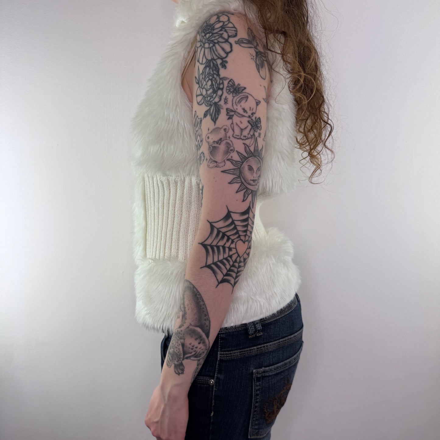 Y2K vintage faux fur sleeveless jacket zip up knit