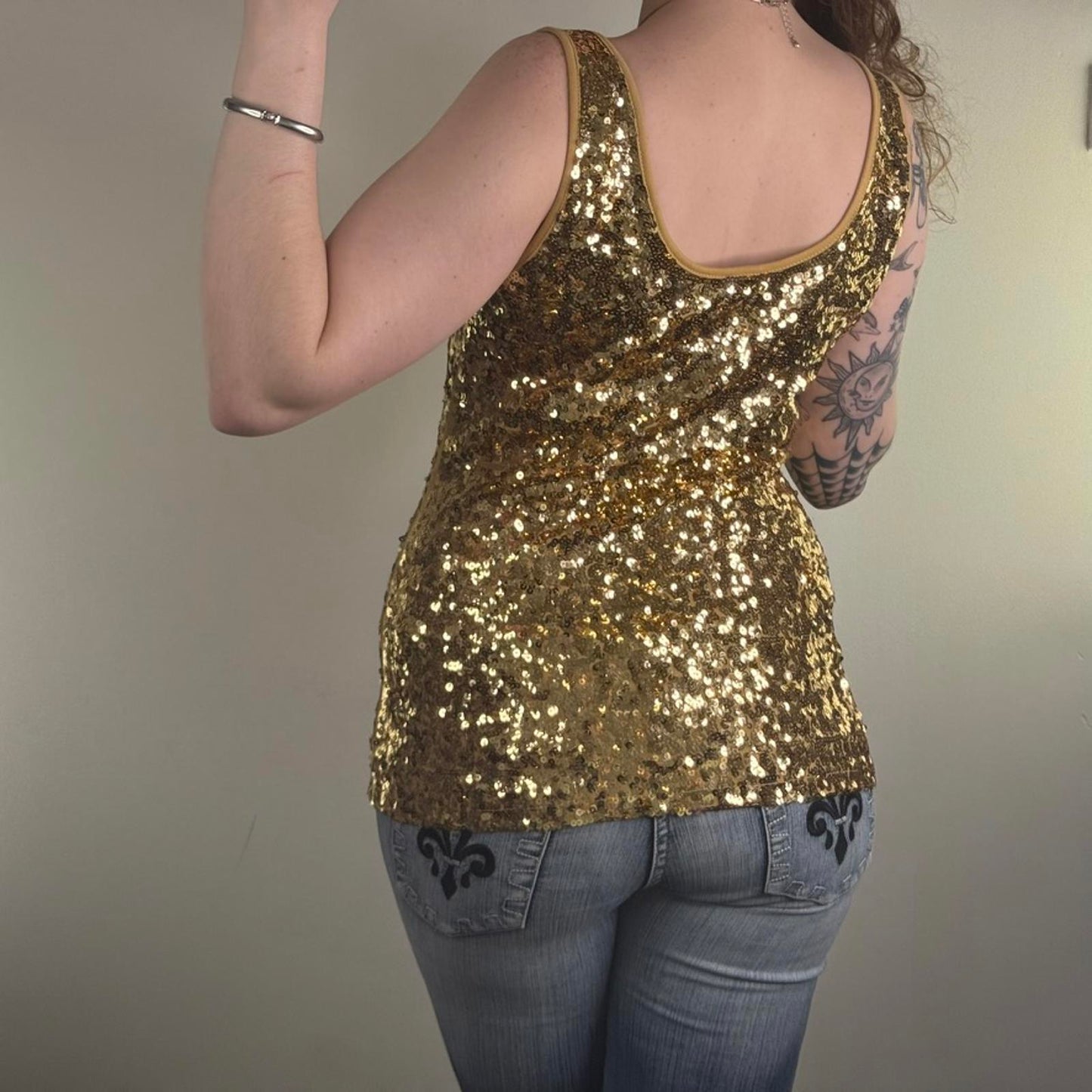 Y2K vintage sequin tank top party embellished fitted longline going out