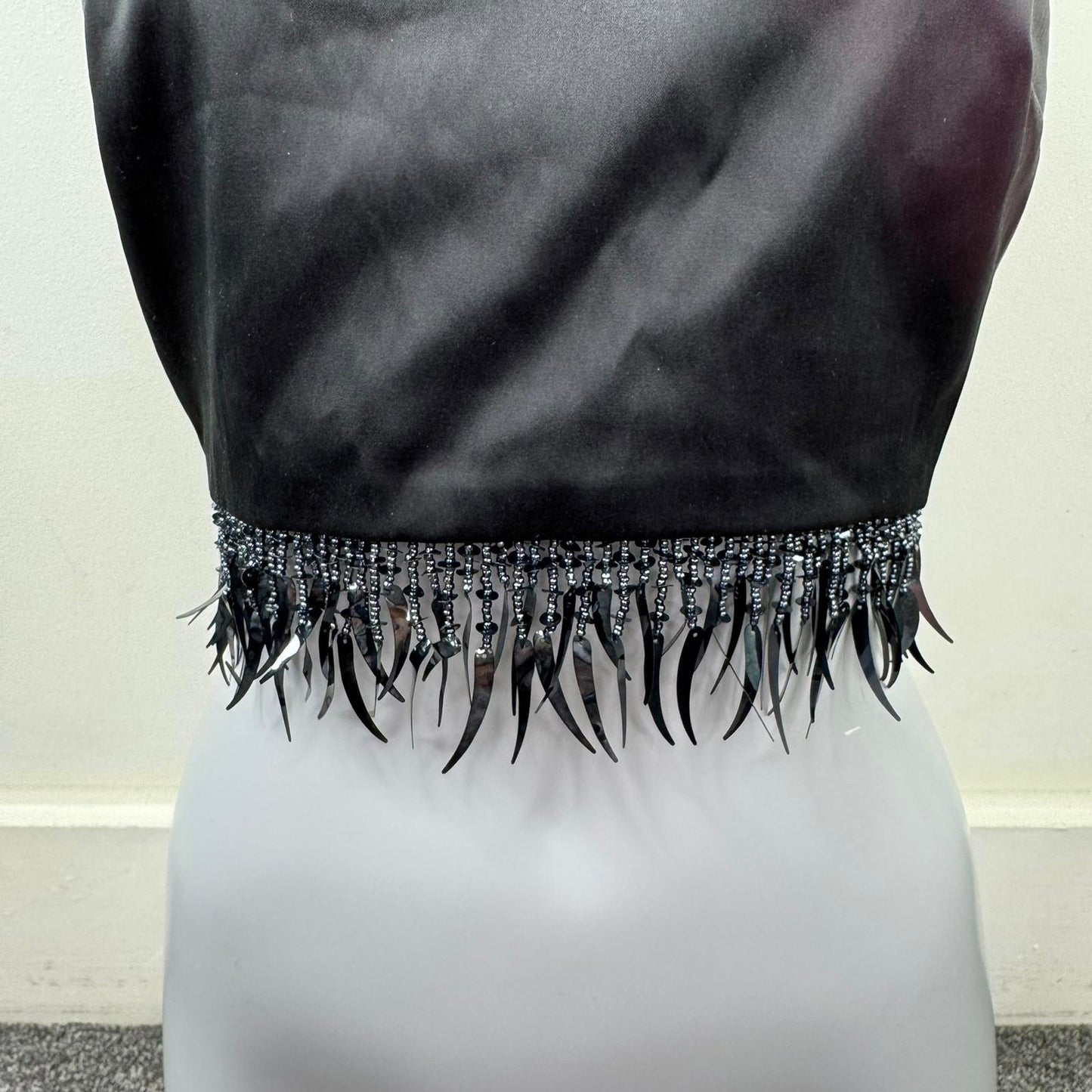 Y2K vintage crop beaded top open back fringe strappy bow 90s party going out