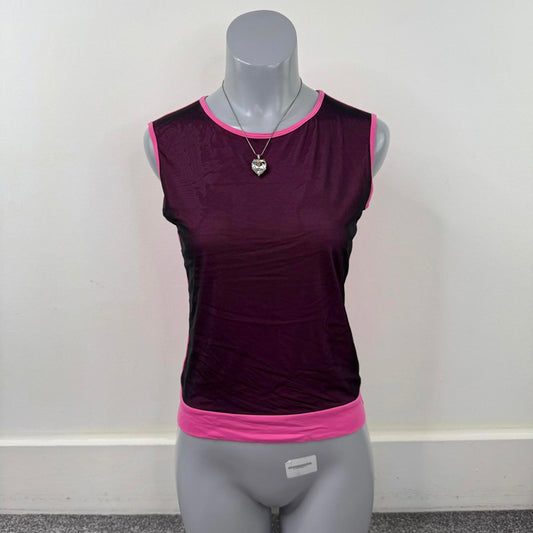 Y2K vintage mesh tank top pink black sleeveless round neck stretch fitted slinky