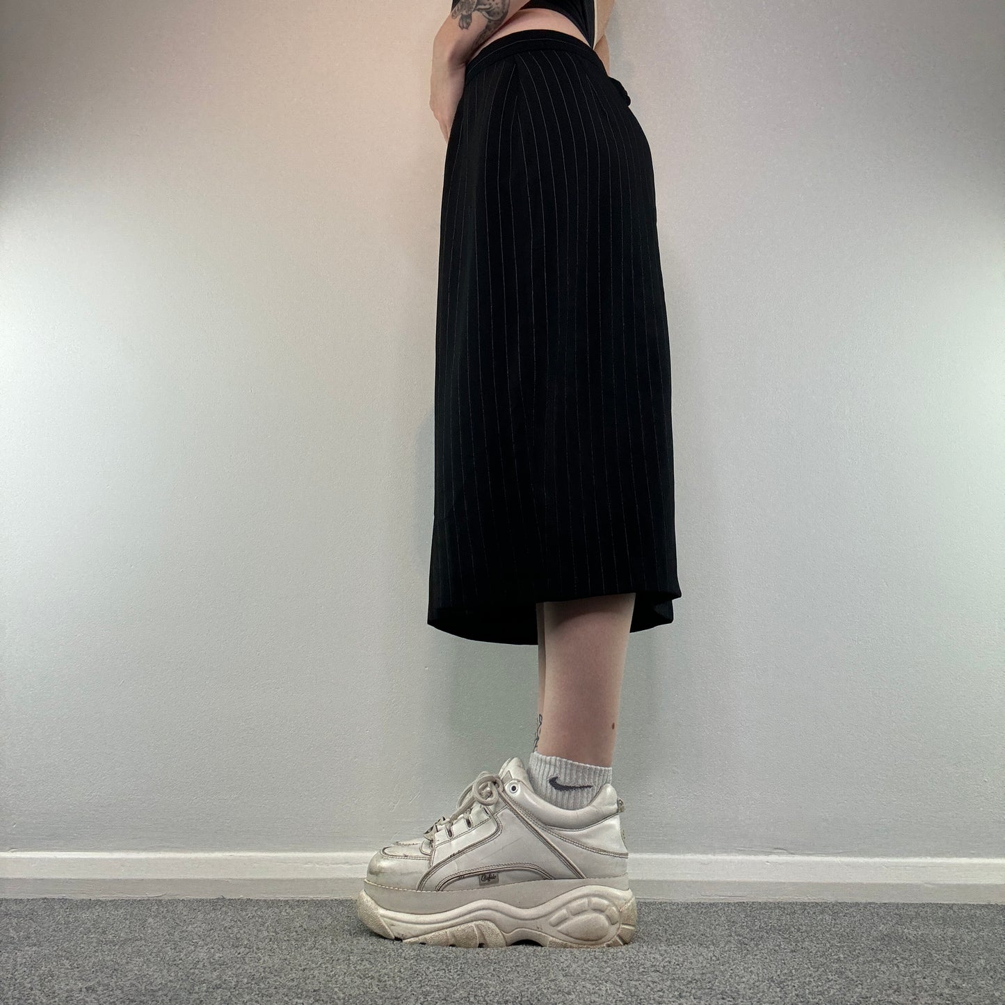 Y2K pinstripe midi skirt