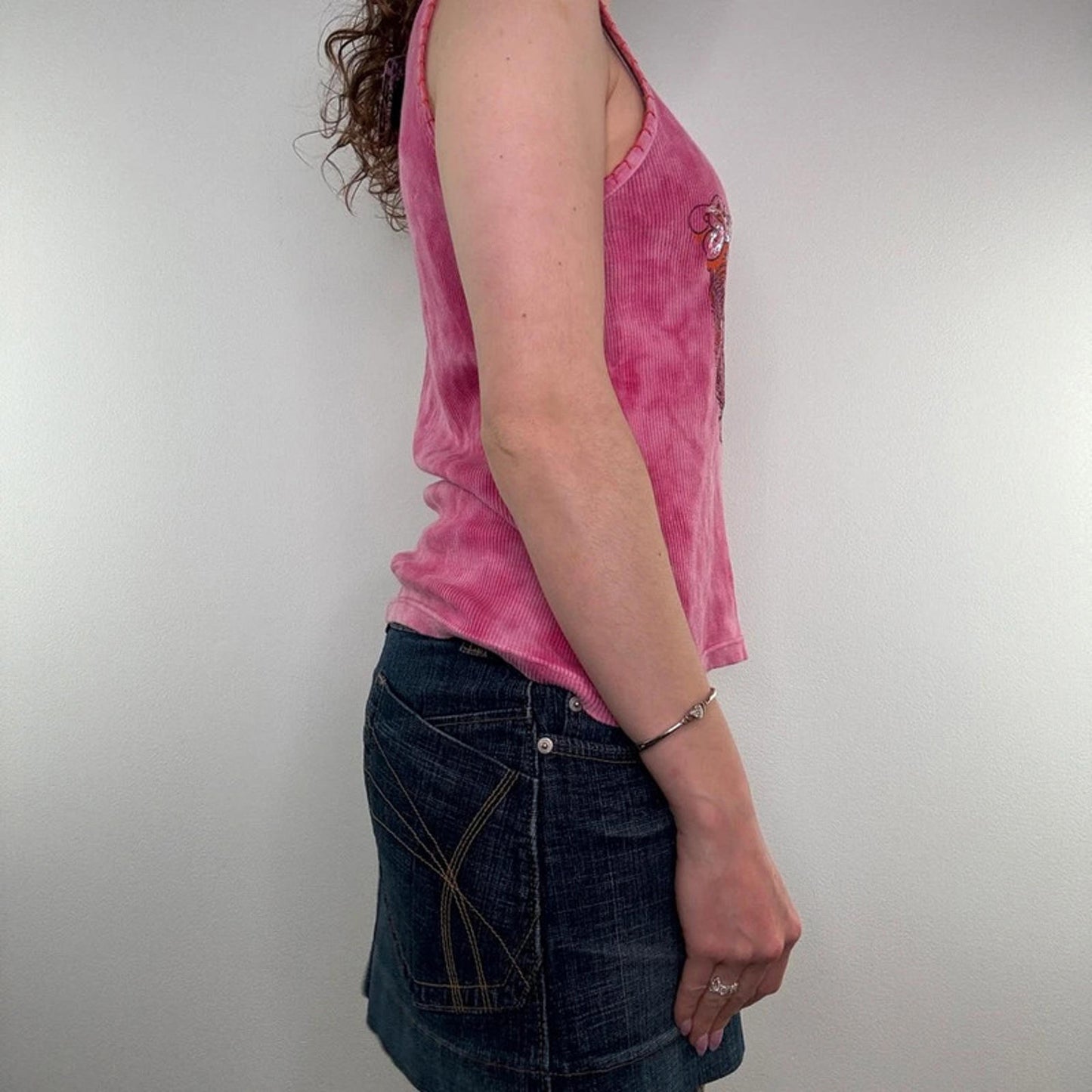 Y2K vintage sequin elephant tank top graphic print pink tie dye