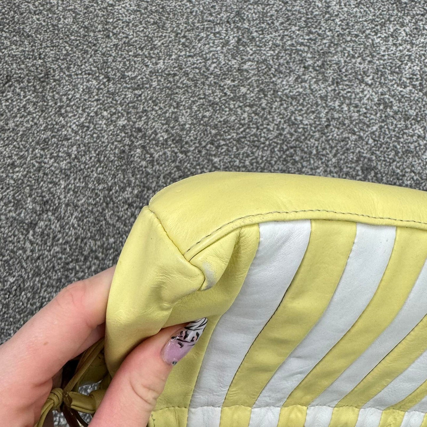 Y2K vintage genuine leather mini shoulder bag striped yellow white summer