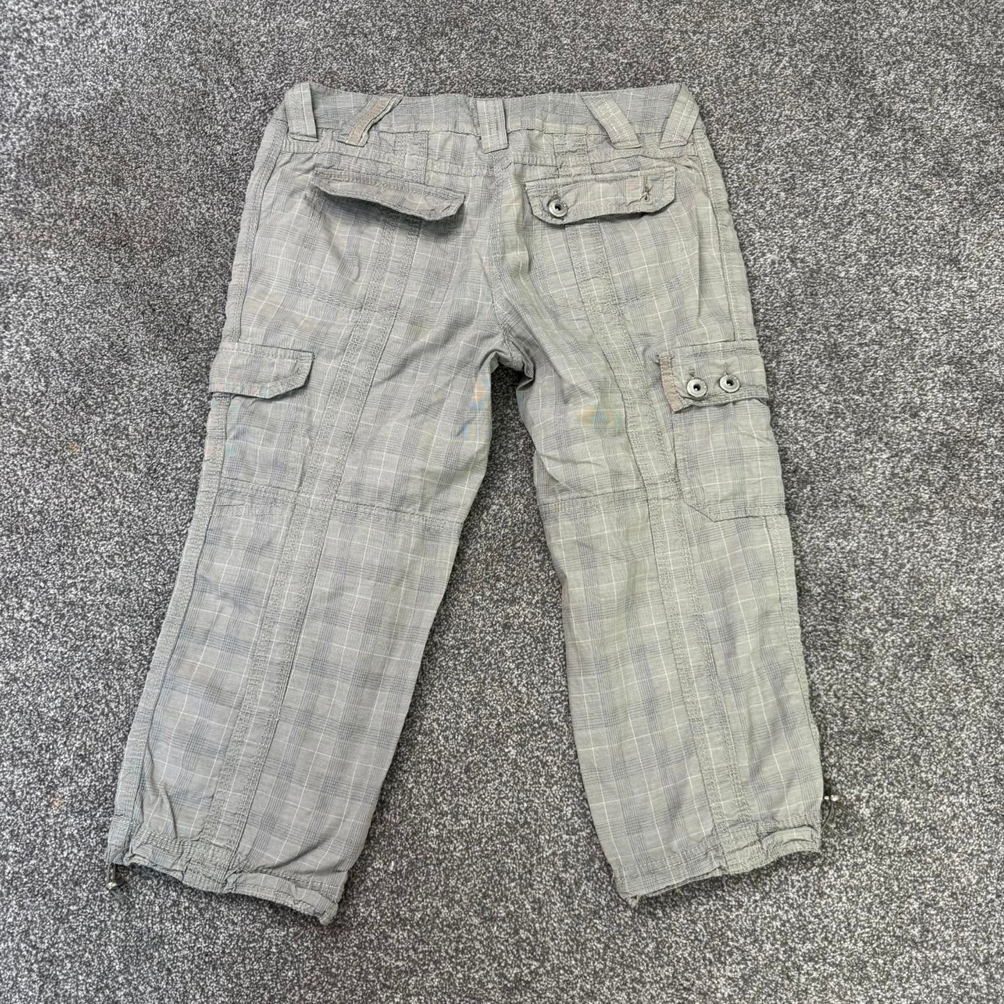 Y2K vintage low rise cropped cargo trousers capri crop plaid tartan toggle