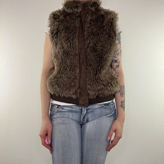 Y2K vintage faux fur sleeveless body warmer gilet