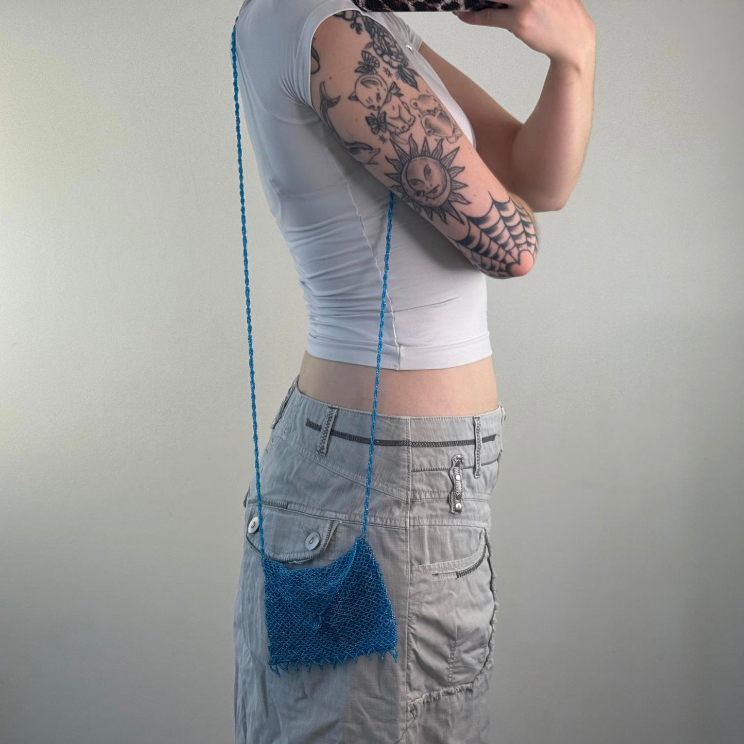 Y2K vintage beaded micro mini shoulder bag blue