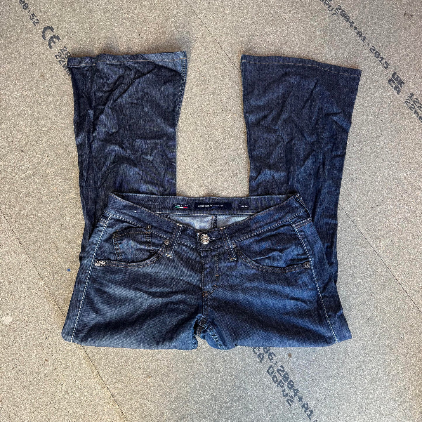 Y2K vintage Miss Sixty Wilkie style bootcut low rise dark denim jeans flared