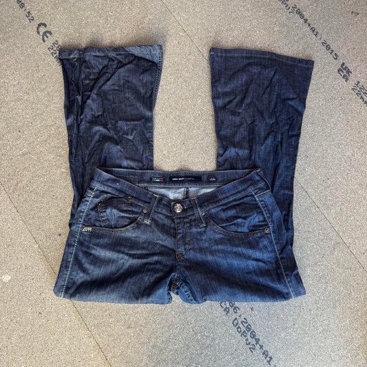 Y2K vintage Miss Sixty Wilkie style bootcut low rise dark denim jeans flared
