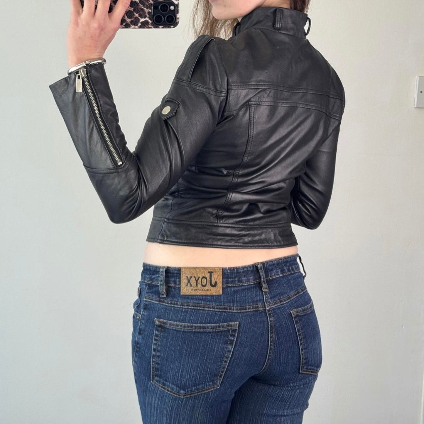 Y2K vintage Bebe faux leather biker zip up jacket fitted short length crop