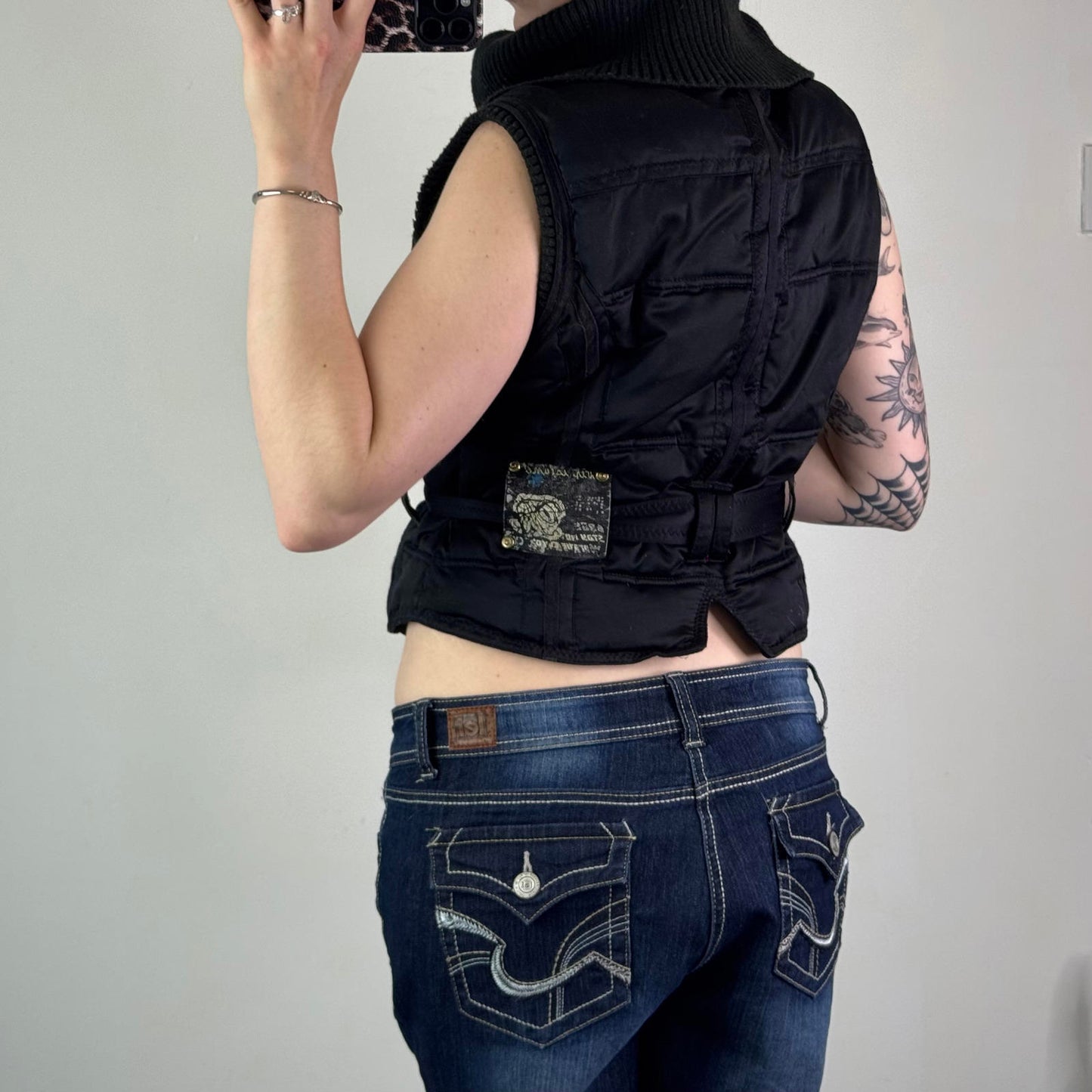 Y2K vintage sleeveless puffer gilet body warmer asymmetrical zipper roll knit