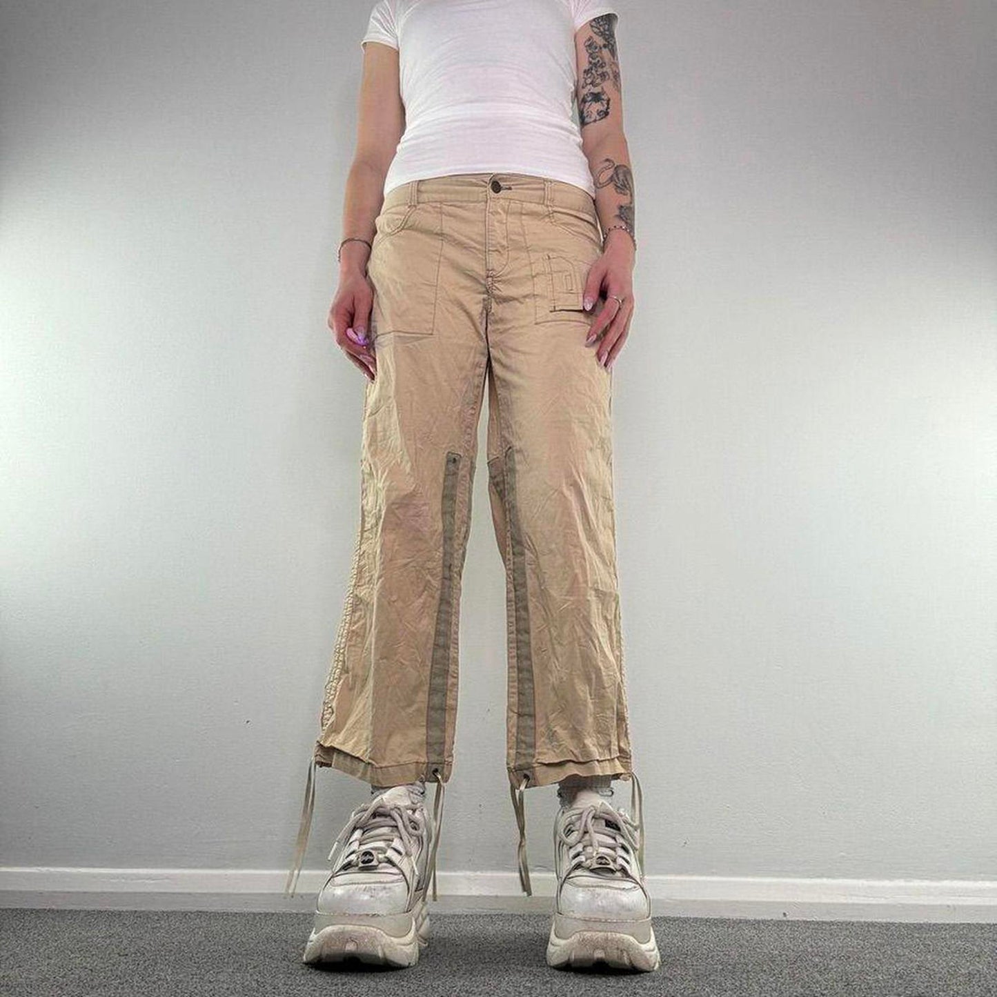 Y2K vintage low rise lace up baggy capri cargo trousers cropped ruched