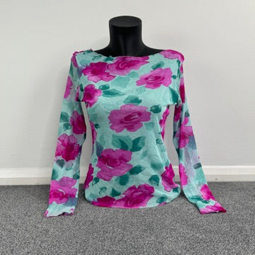 Y2K floral mesh long sleeve top