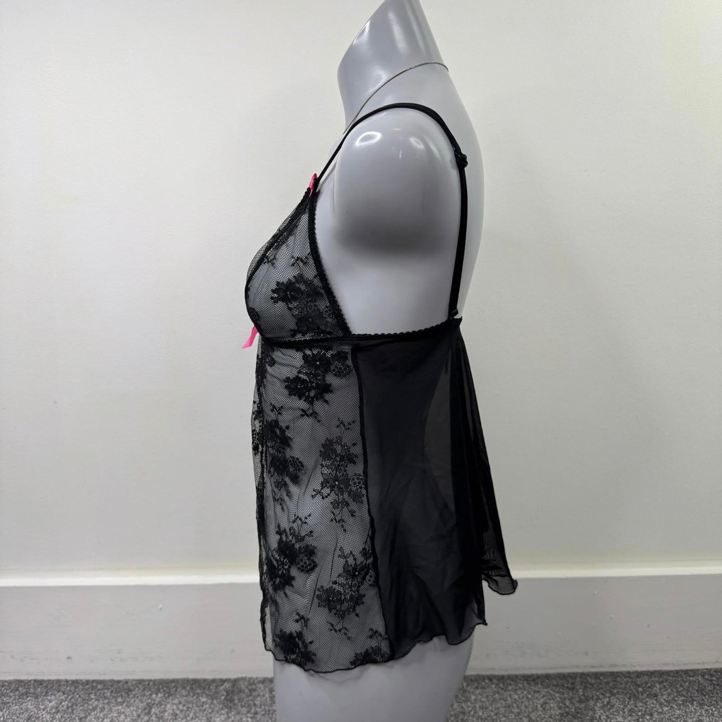 Y2K vintage lace sheer cami top babydoll open front sheer bow floral strappy