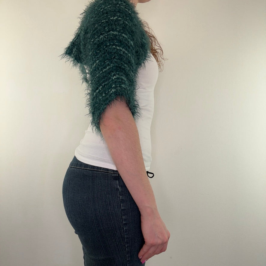 Y2K vintage knit cardigan shaggy chunky half sleeve bolero
