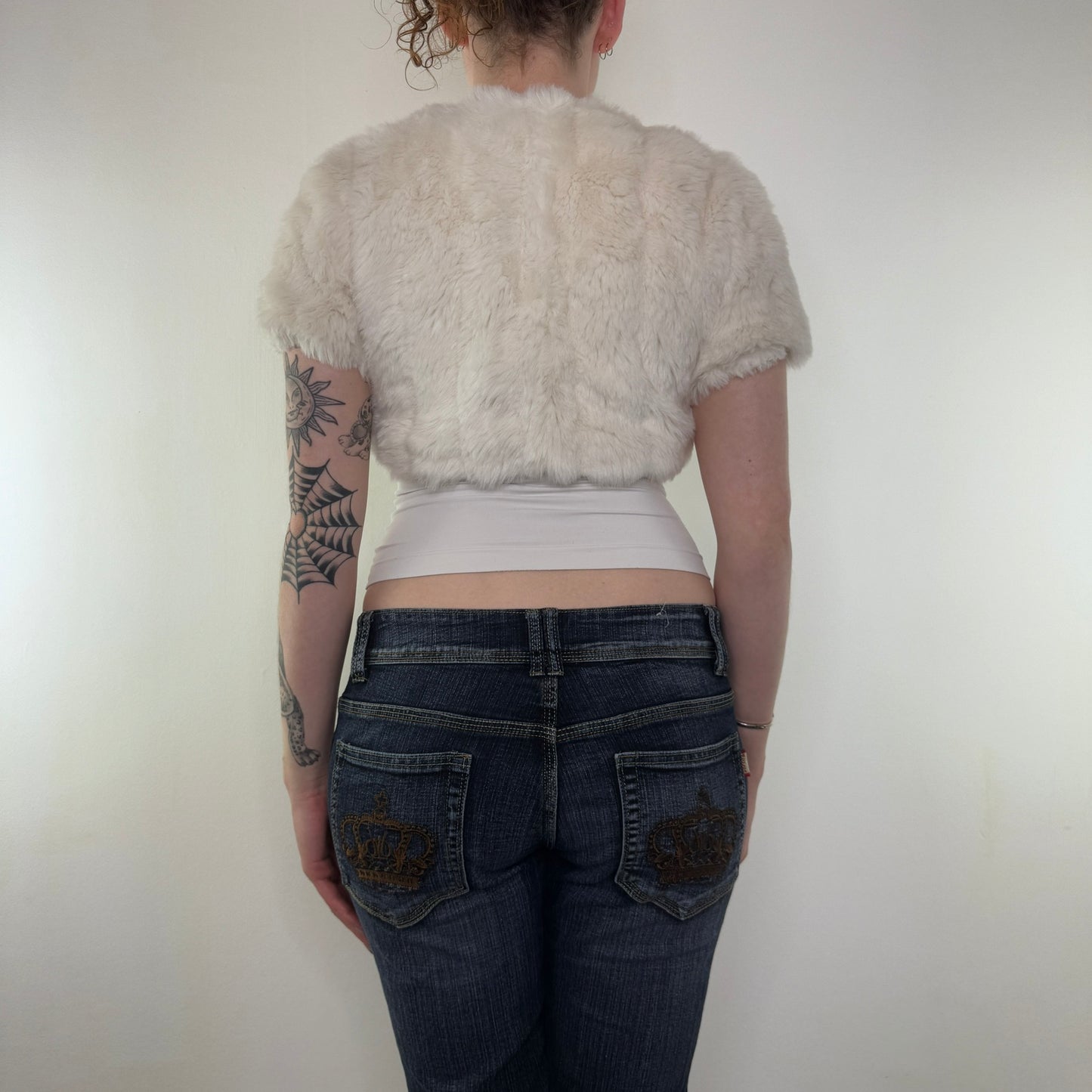 Y2K vintage faux fur cropped short sleeve jacket