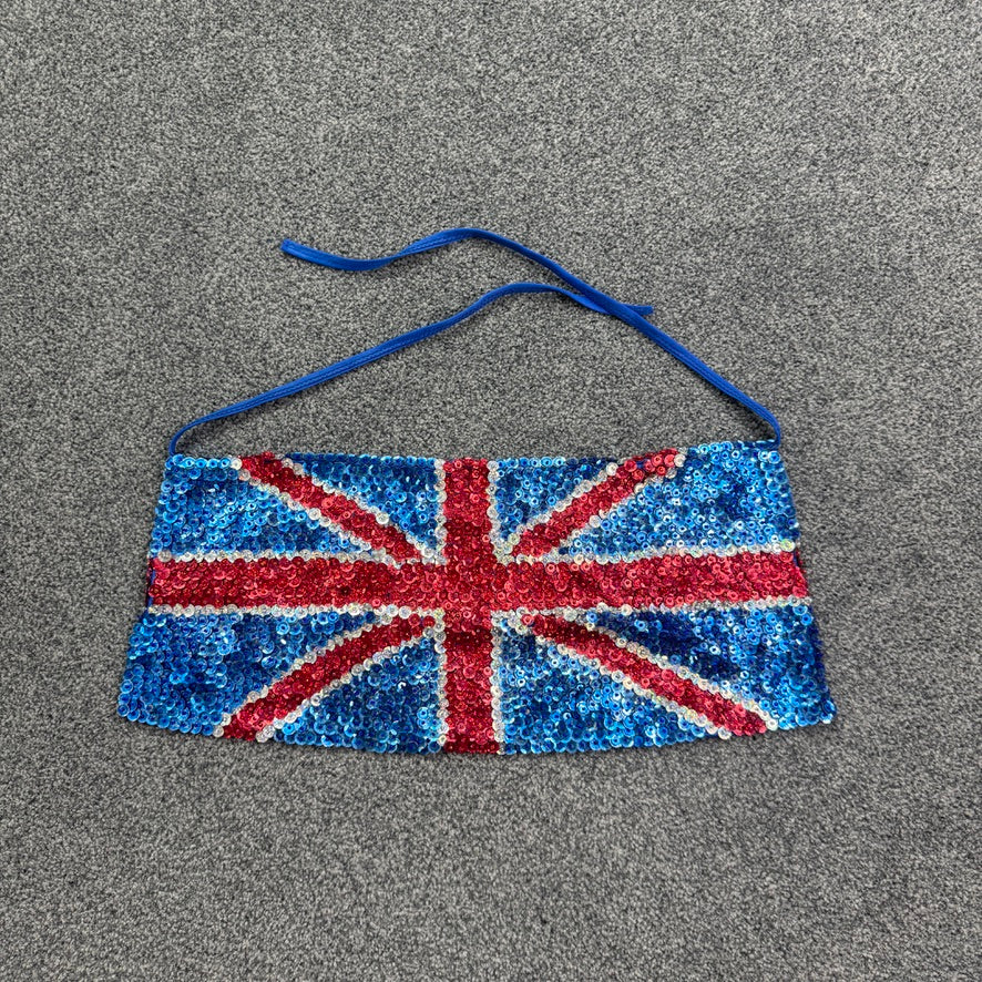 Y2K vintage Union Jack sequin wraparound belt