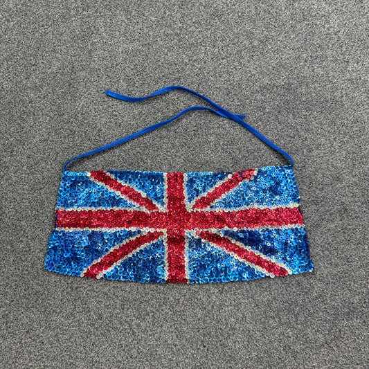 Y2K vintage Union Jack sequin wraparound belt