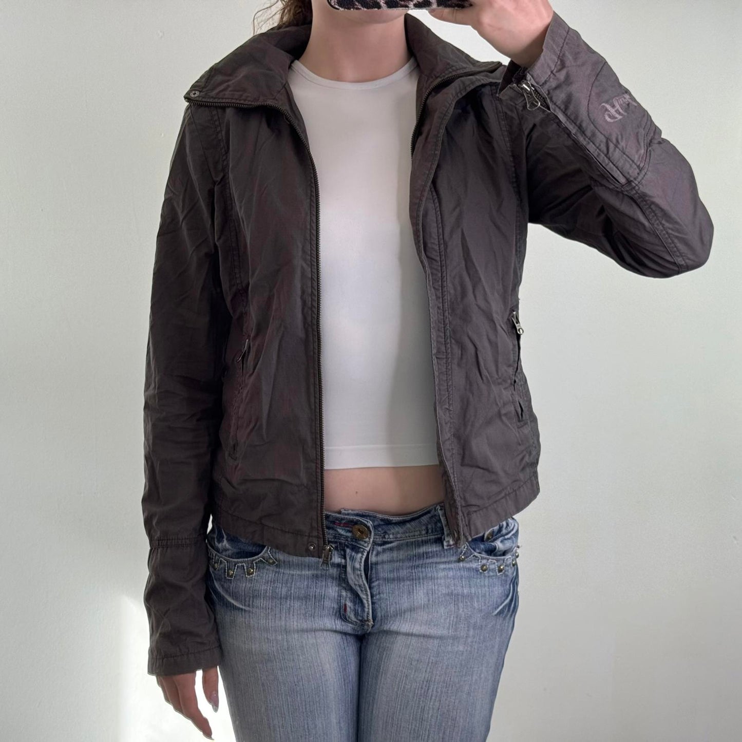 Y2K vintage Hooch lightweight zip up jacket cargo utility zippers high roll neck