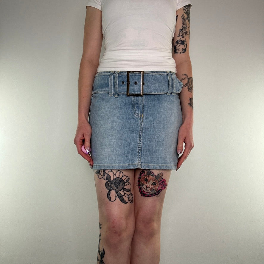 Y2K Jane Norman belted denim mini skirt