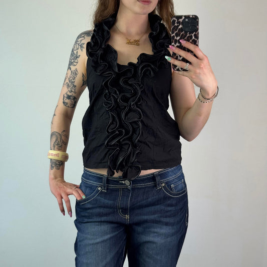 Y2K vintage ruffle v neck tank top big frilly neckline