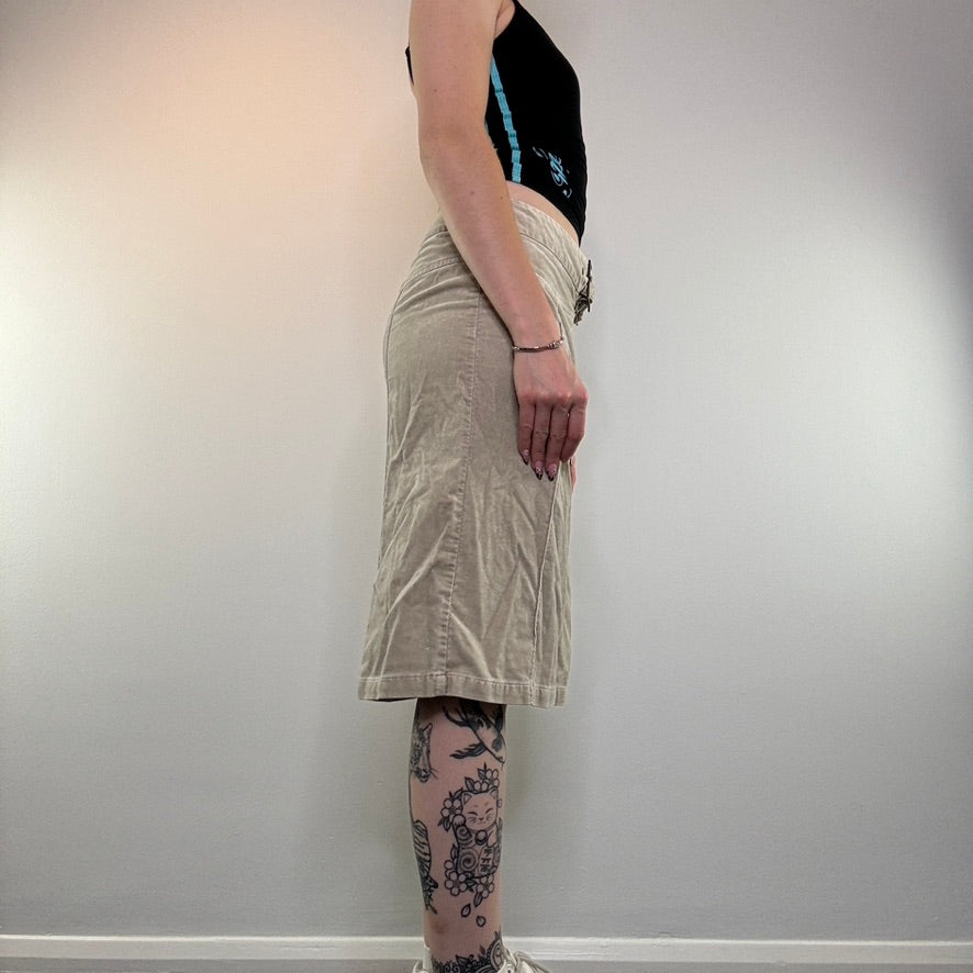 Y2K vintage buckle zip front midi skirt