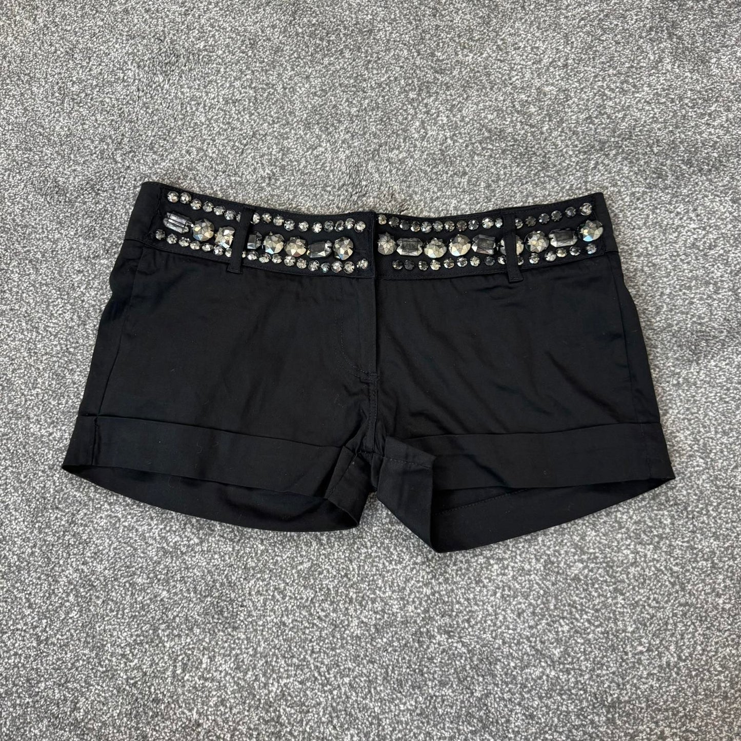 Y2K vintage low rise stretchy chunky gem jewels mini shorts boho festival chic