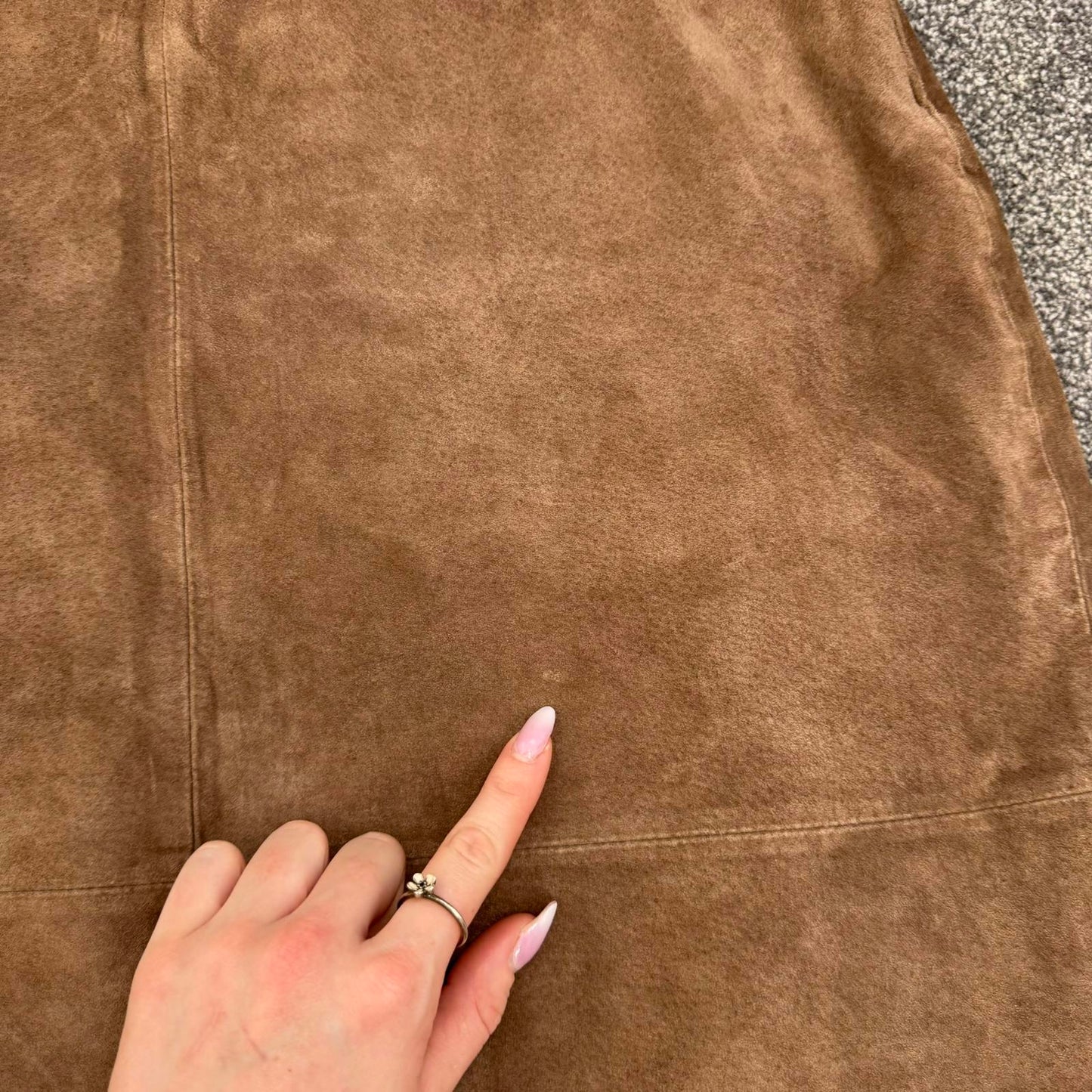 Y2K vintage genuine leather suede maxi skirt a line long full length brown