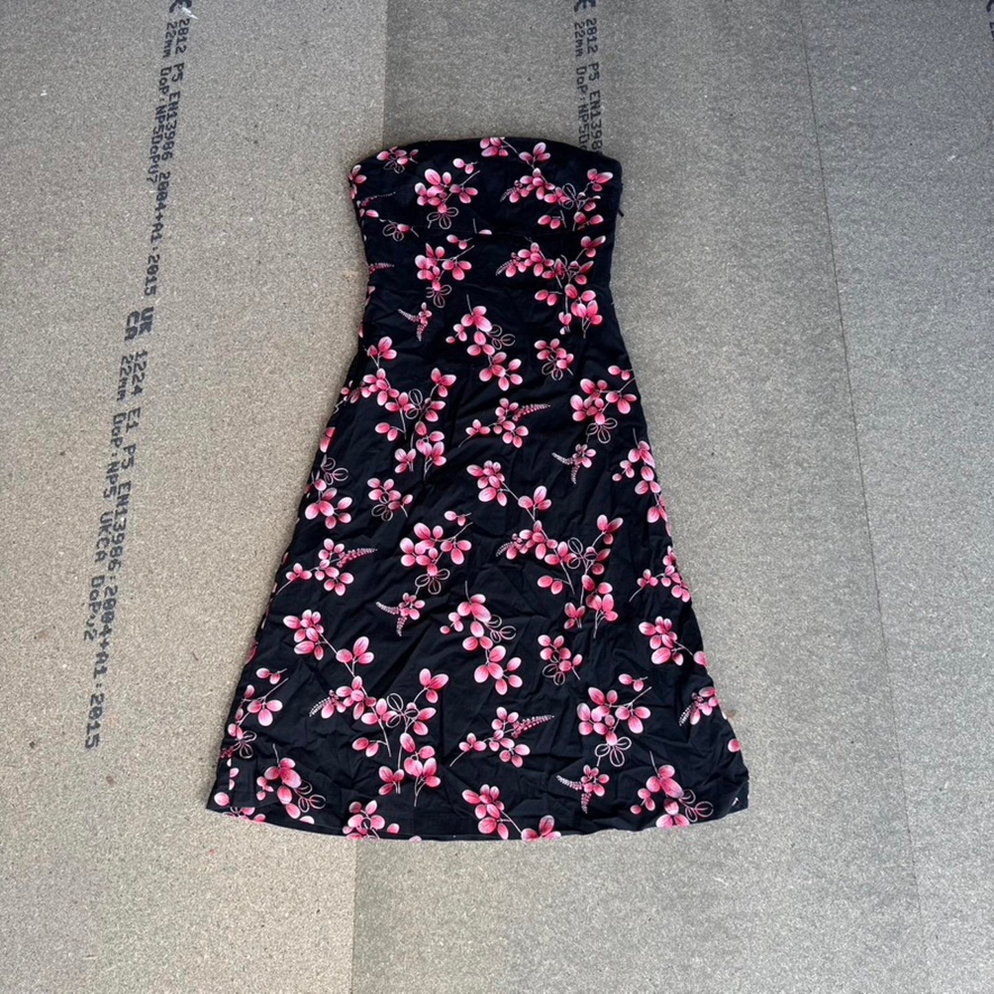 Y2K vintage strapless blossom floral midi dress a line fitted knee length