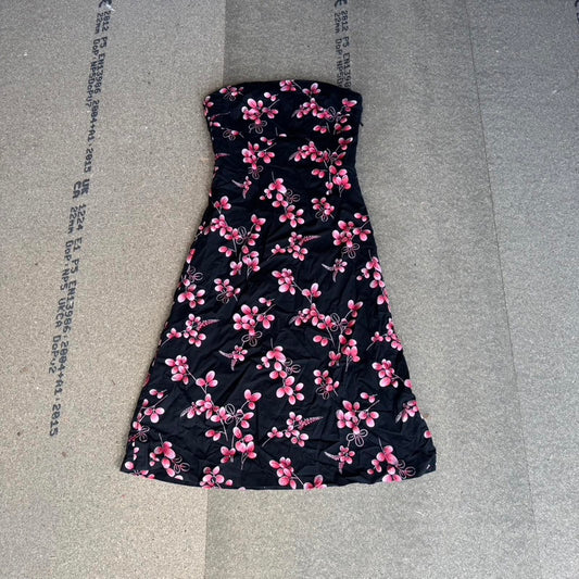 Y2K vintage strapless blossom floral midi dress a line fitted knee length