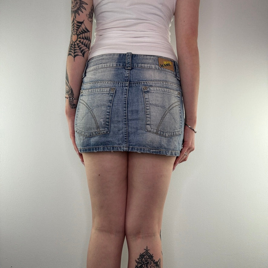 Y2K low rise faded denim mini skirt