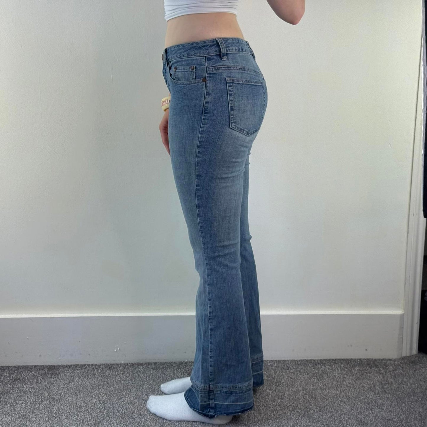 Y2K vintage mid rise light denim bootcut jeans flare leg faded