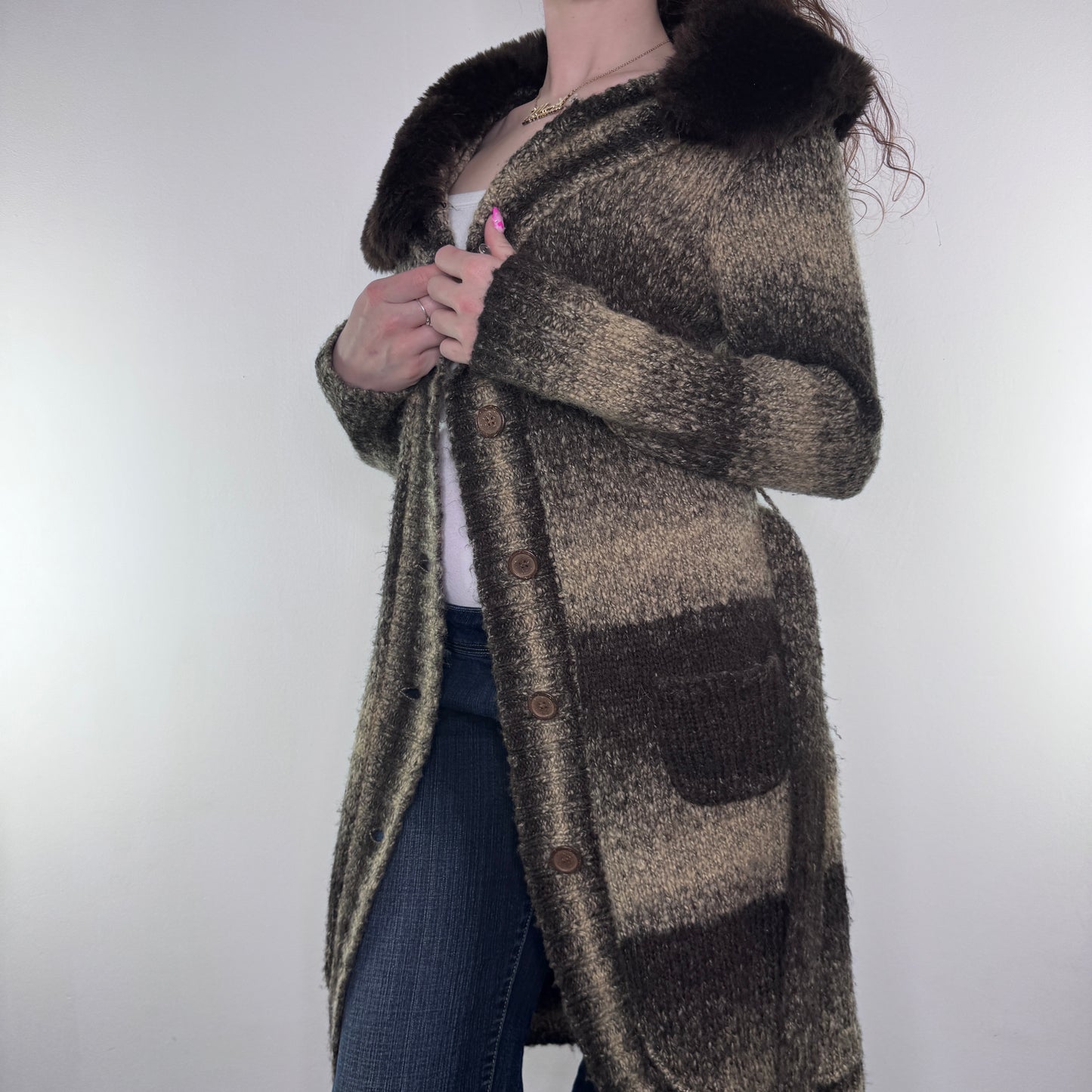 Y2K vintage stripe knit long cardigan