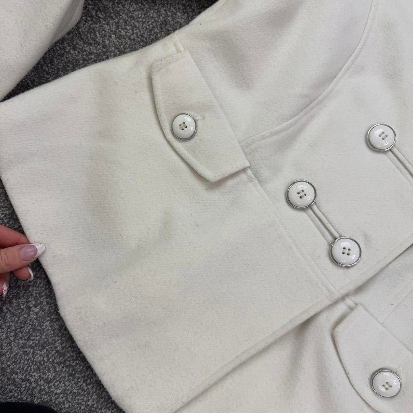 Y2K vintage wool blend pea coat button hood military short jacket