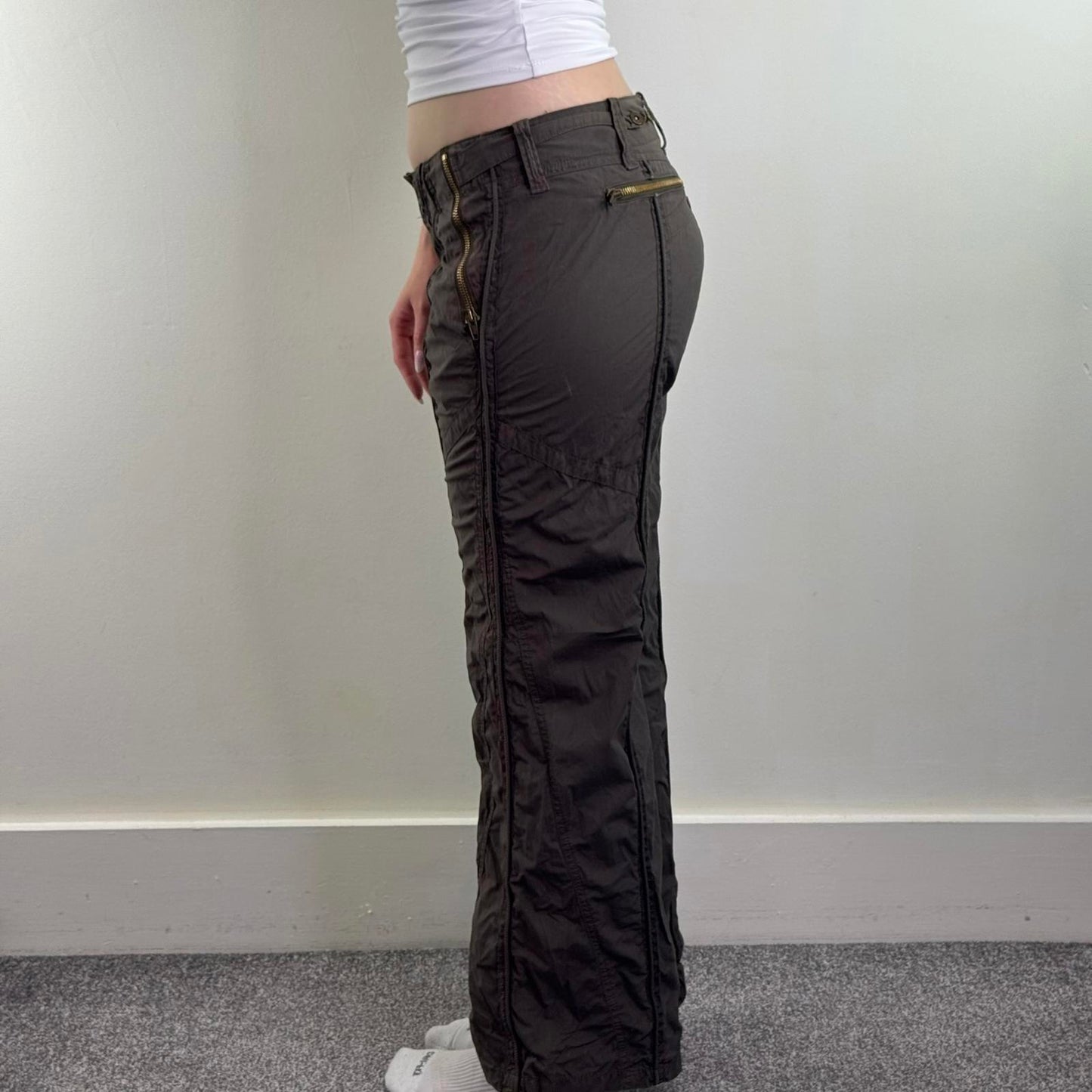 Y2K vintage low rise cargo trousers pants baggy utility zippers studded