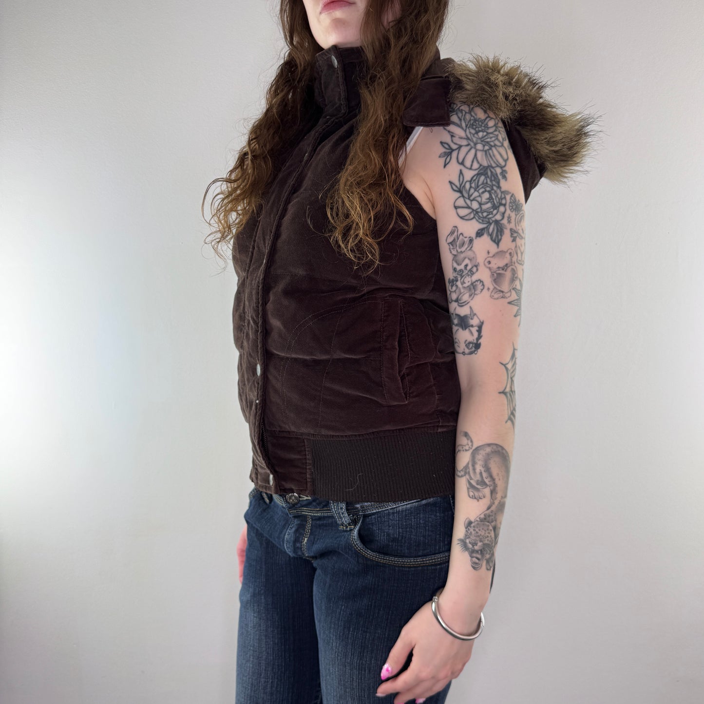 Y2K vintage velvet faux fur trim zip up gilet