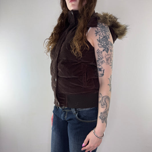 Y2K vintage velvet faux fur trim zip up gilet