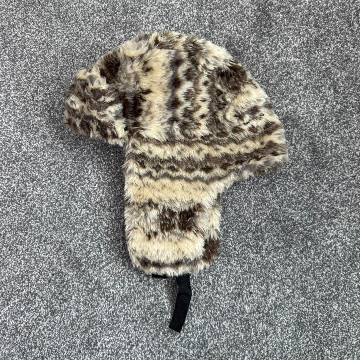 Y2K vintage Topshop aztec faux fur trapper hat cream brown pattern print unisex